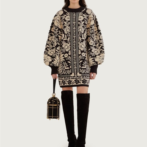 FARM Rio Dresses & Skirts - Black and Cream Pineapple Garden Mini Sweater Dress